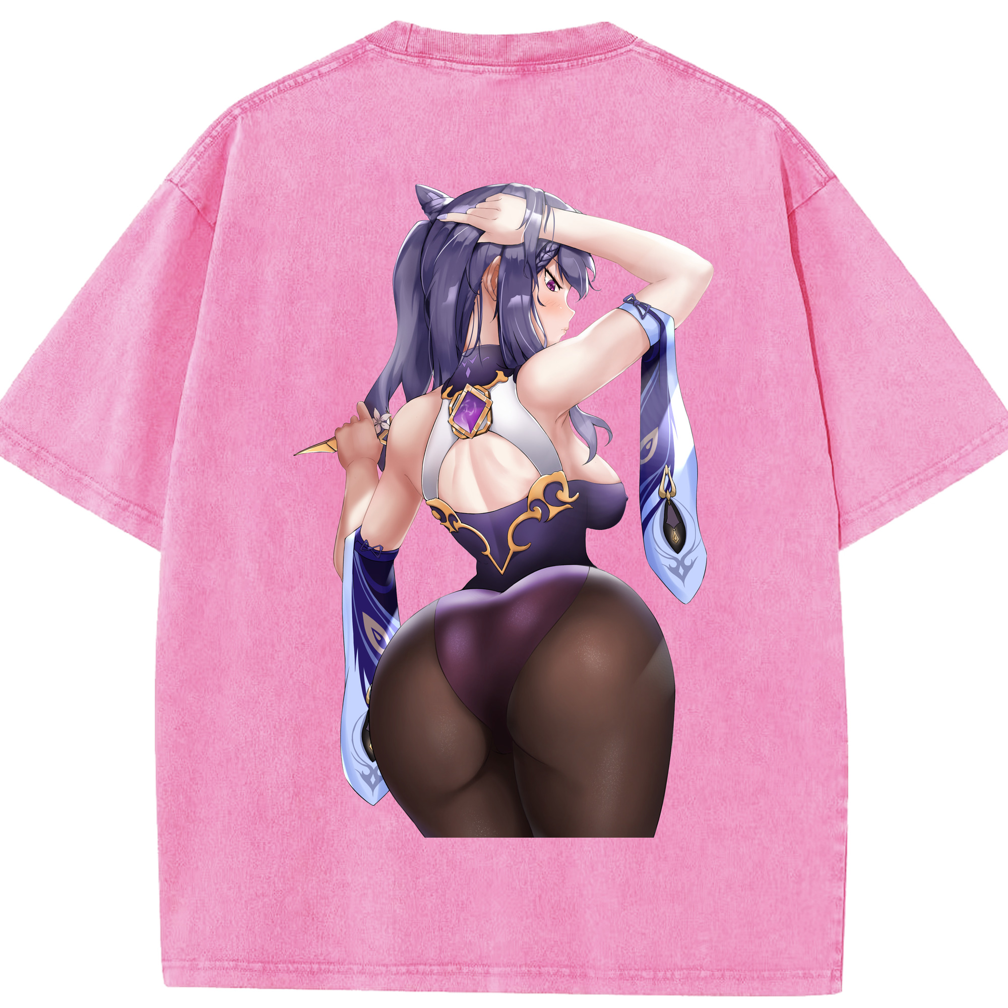 げんし神 刻晴 こくせい genshin Kokusei 綿100% ヴィンテージ風 半袖Tシャツ（背面プリント）